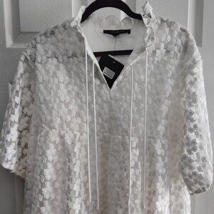 NWT XS White Marc New York Floral Puff Sleeve Embroidered Textured Top/Dress